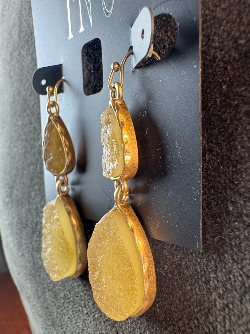 0345-INC‎ International Concepts Gold-Tone Yellow Druzy Teardrop Dangle Earrings